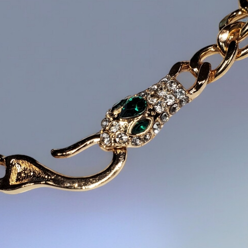 New Gold Chunky Snake Serpent Crystal Choker Necklace - Picture 4 of 4